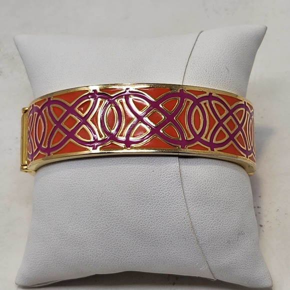 Stella and Dot Eleanor Celtic Knot Clamper Bangle Bracelet Orange Pink Enamel - Picture 2 of 7
